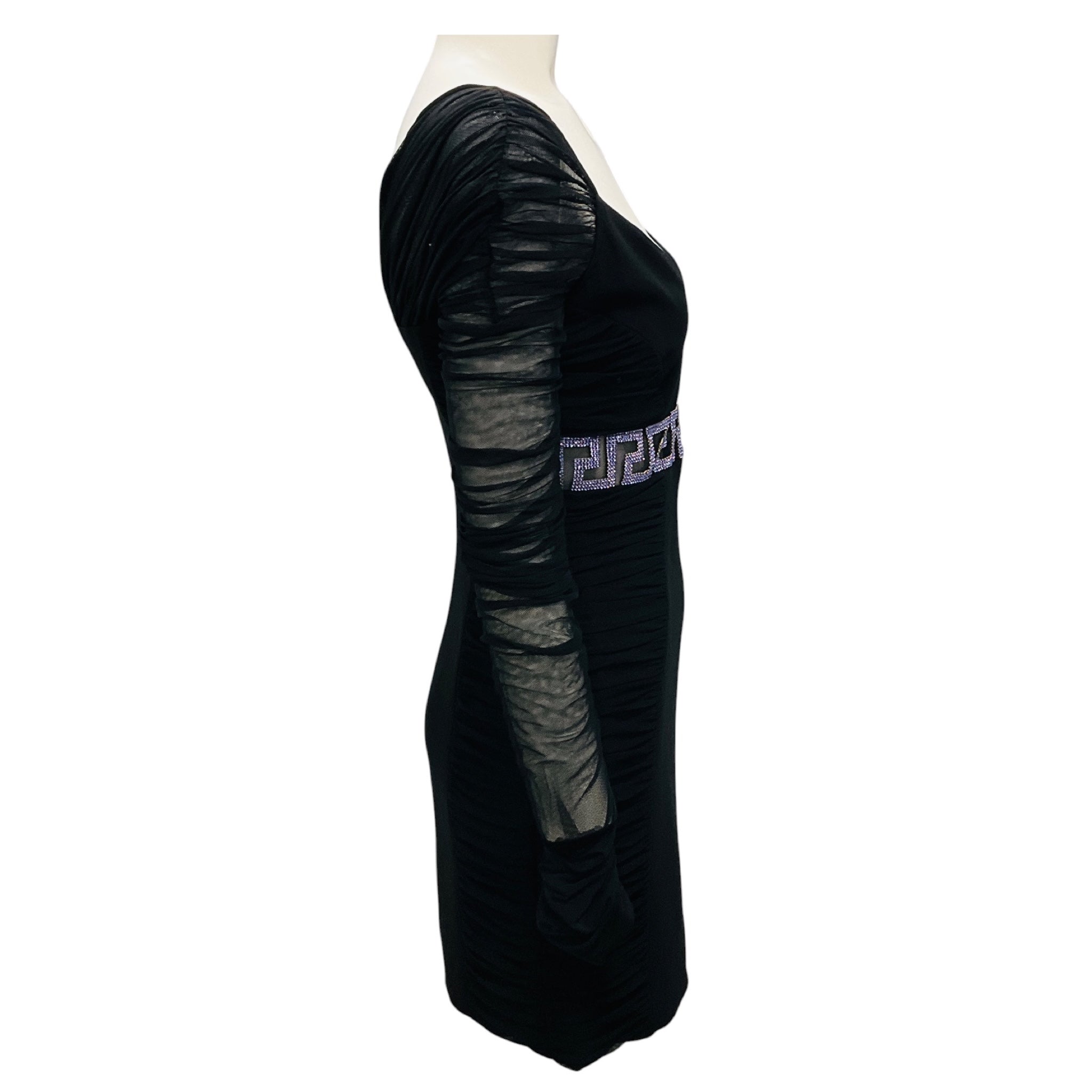 Versace Black / Purple Crystal Embellished Mesh Mini Cocktail Dress