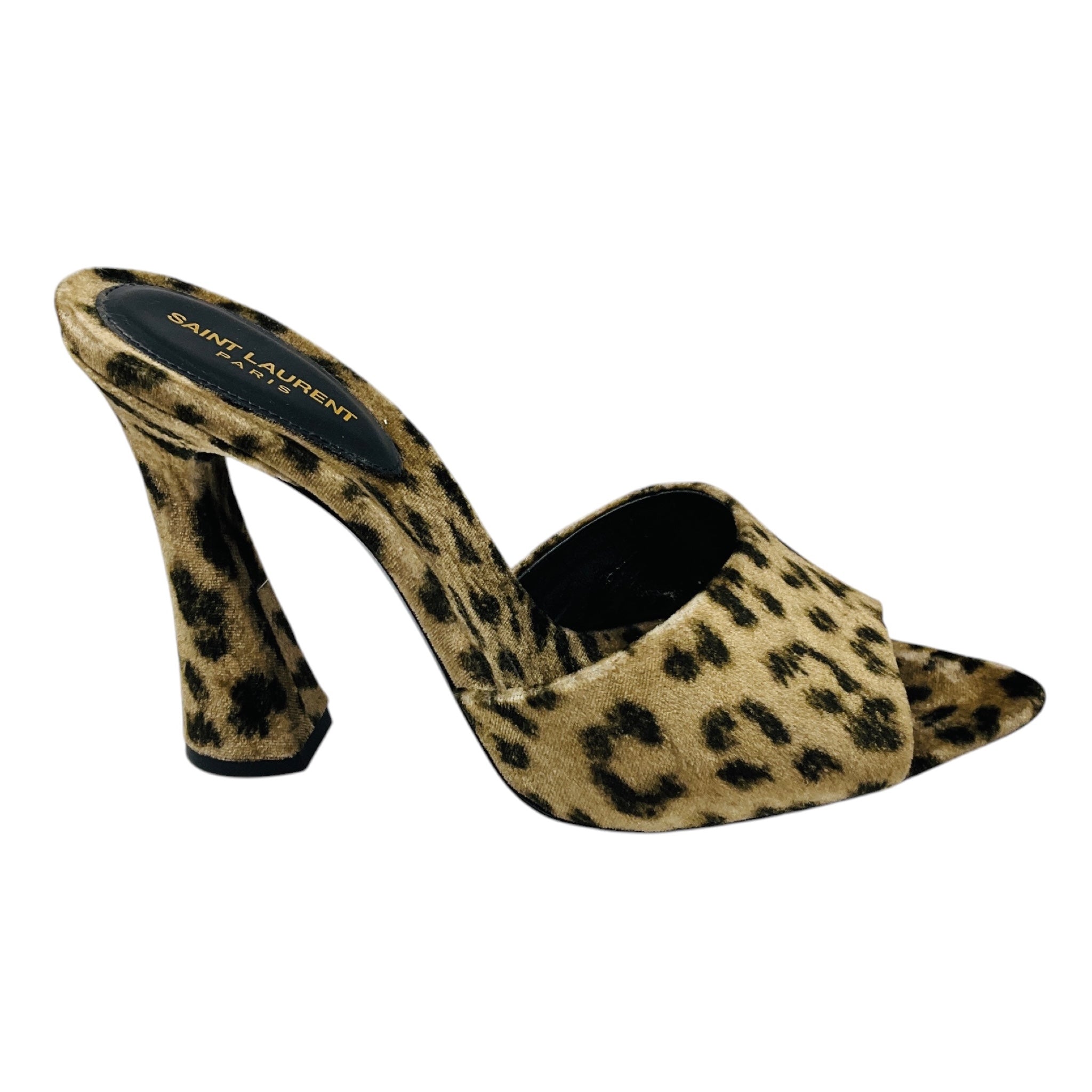 Saint Laurent Beige / Black Manto Naturale Velvet Leopard Print Gippy 105 Sandals