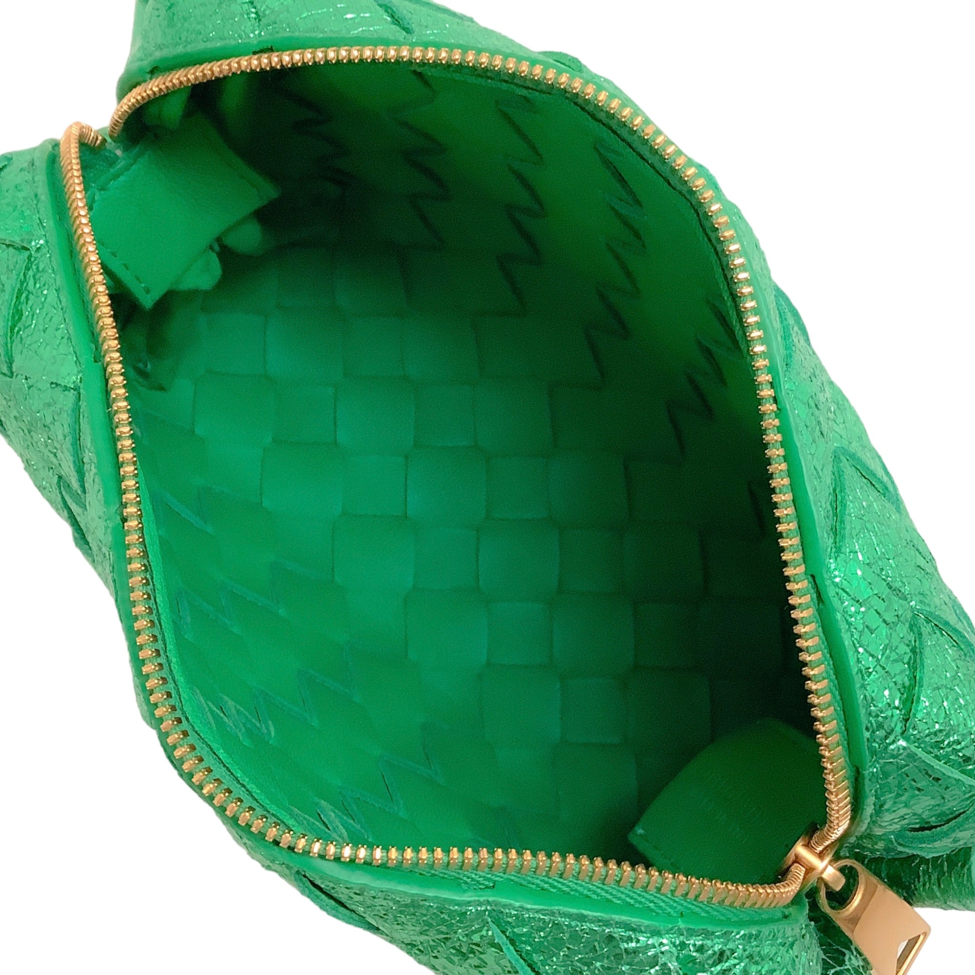 Bottega Veneta Green Metallic Intrecciato Laminated Leather  Mini Loop Crossbody Bag