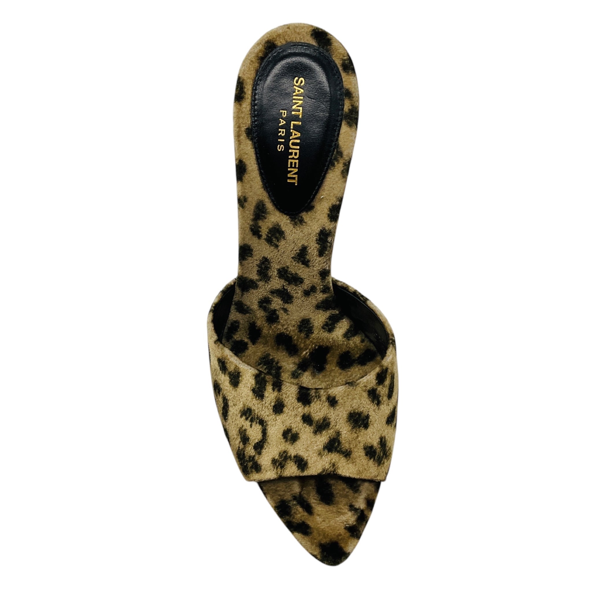 Saint Laurent Beige / Black Manto Naturale Velvet Leopard Print Gippy 105 Sandals