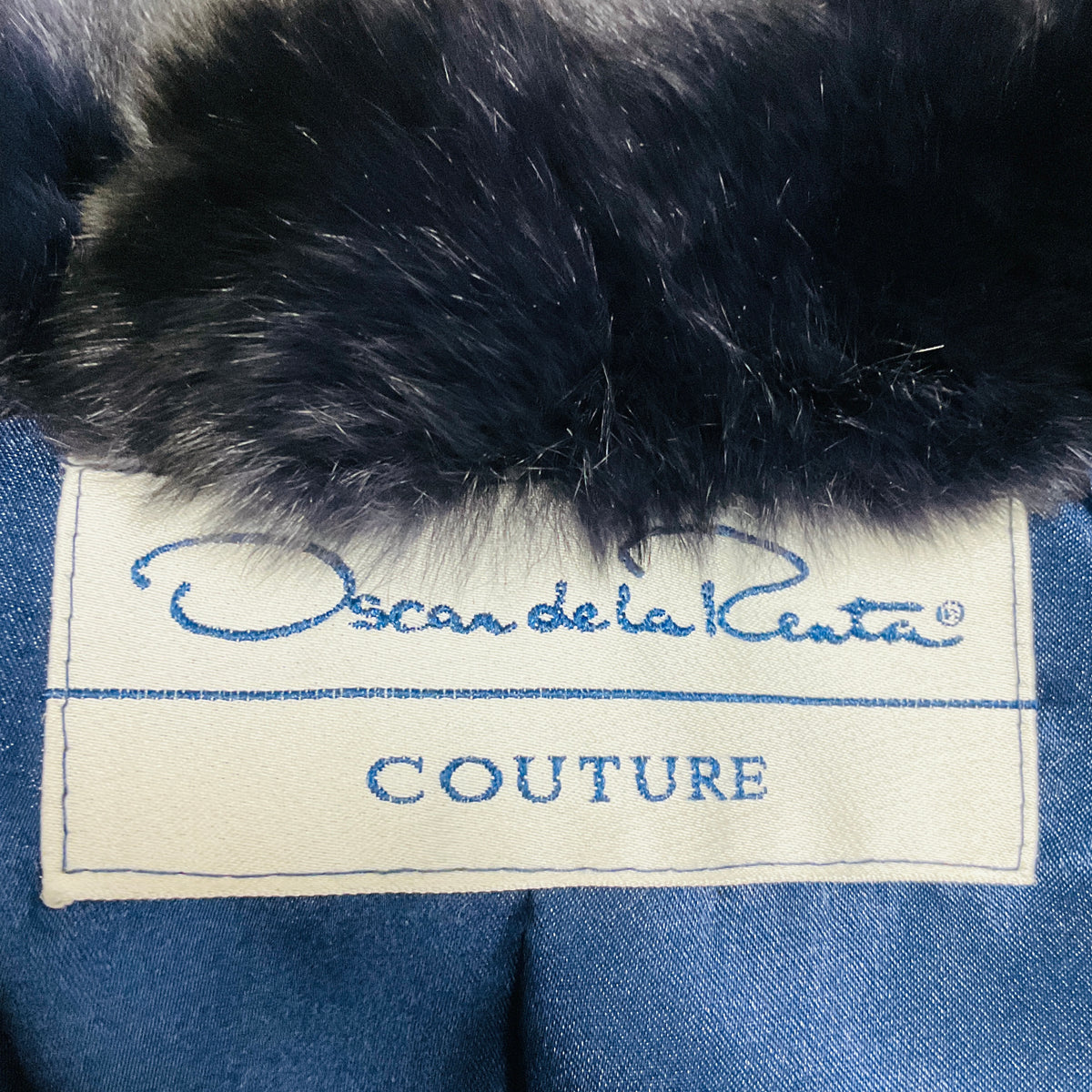 Oscar de la Renta Couture Navy Blue Cropped Mink Fur and Chinchilla Fur Jacket with Satin Lining