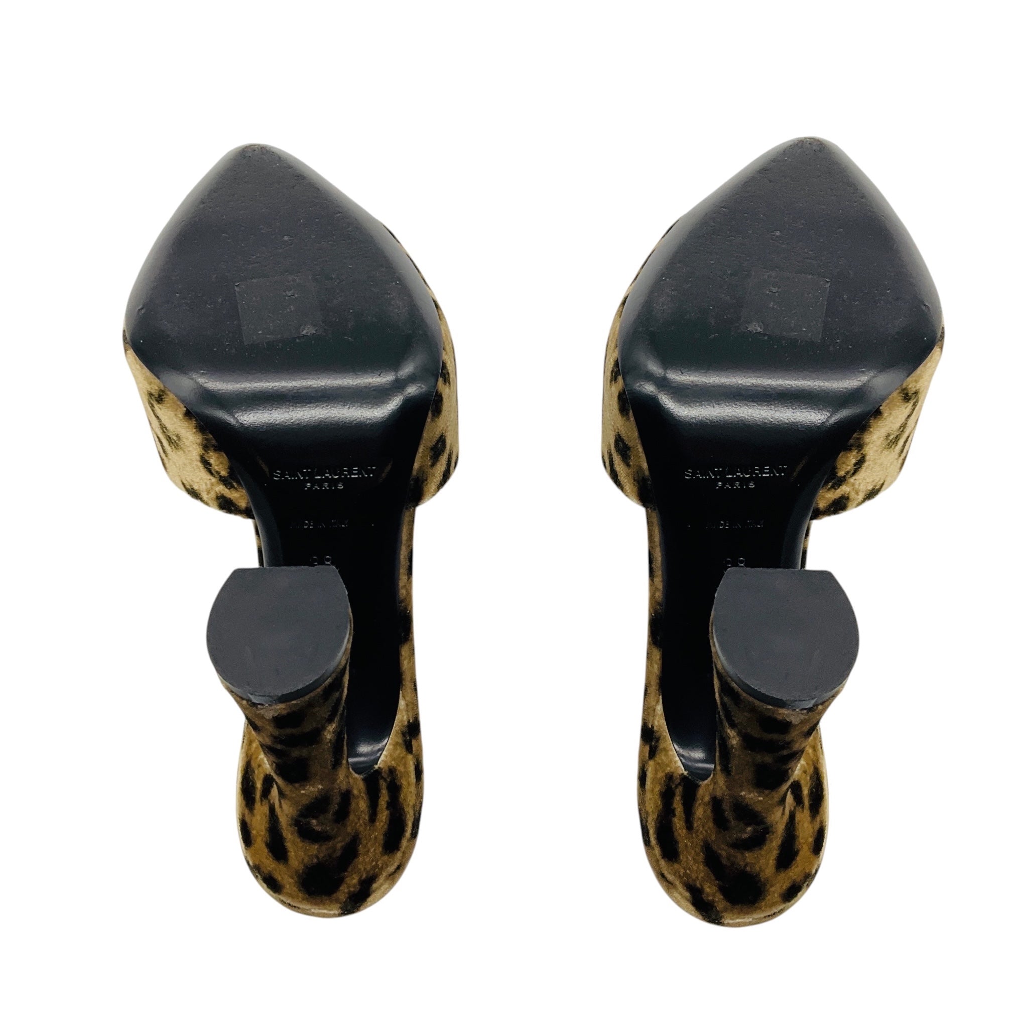 Saint Laurent Beige / Black Manto Naturale Velvet Leopard Print Gippy 105 Sandals