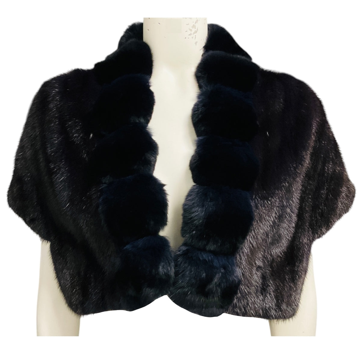 Oscar de la Renta Couture Navy Blue Cropped Mink Fur and Chinchilla Fur Jacket with Satin Lining