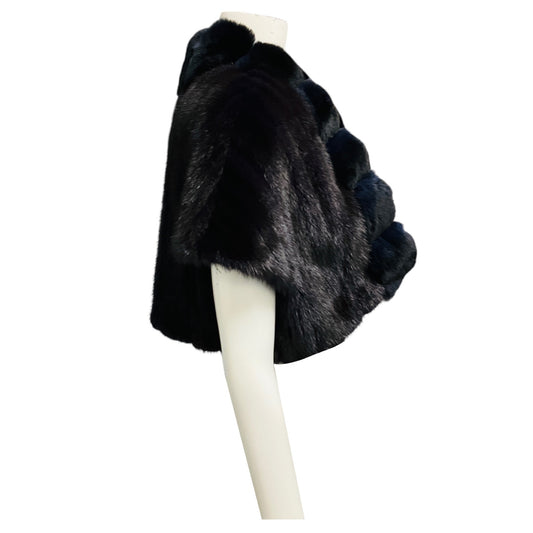 Oscar de la Renta Couture Navy Blue Cropped Mink Fur and Chinchilla Fur Jacket with Satin Lining