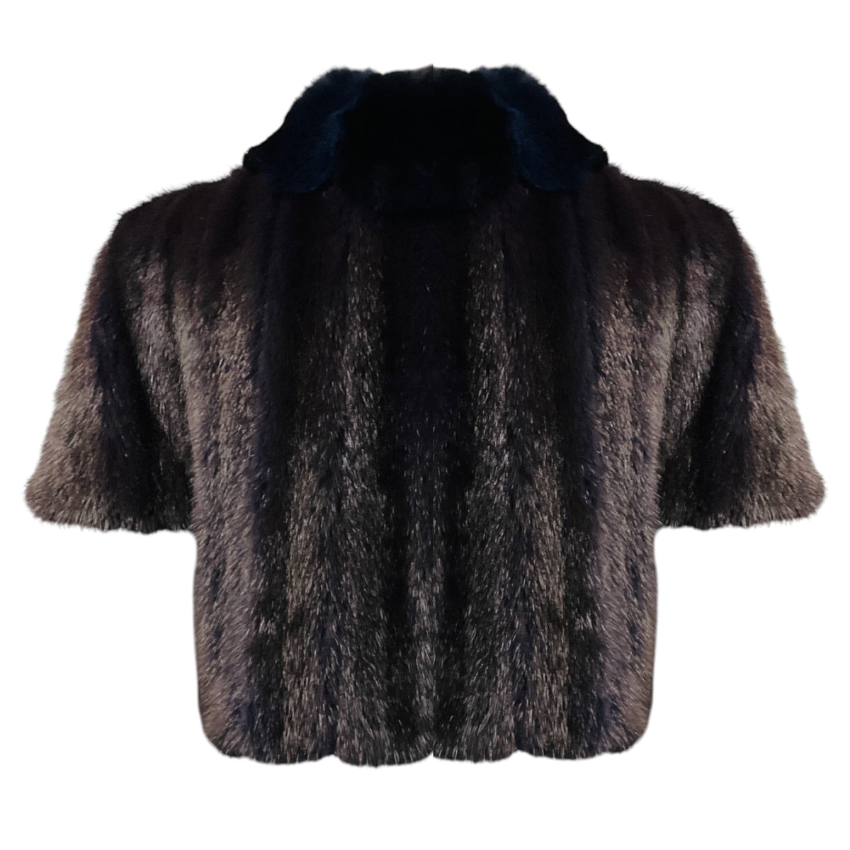 Oscar de la Renta Couture Navy Blue Cropped Mink Fur and Chinchilla Fur Jacket with Satin Lining