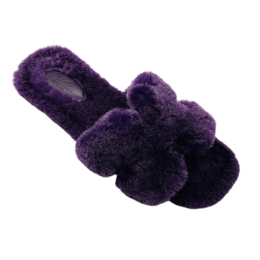 Hermes Purple H Cut Out Shearling Oran Sandals