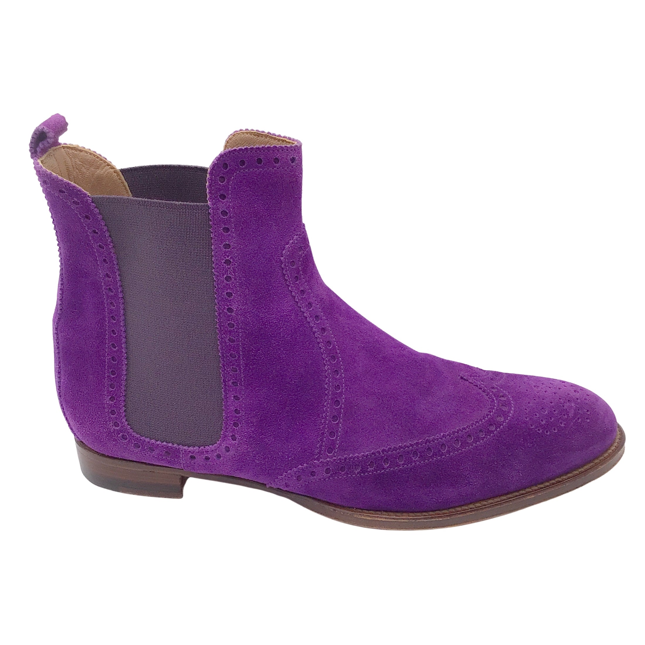 Hermes Purple Brighton Suede Leather Pull-On Ankle Boots