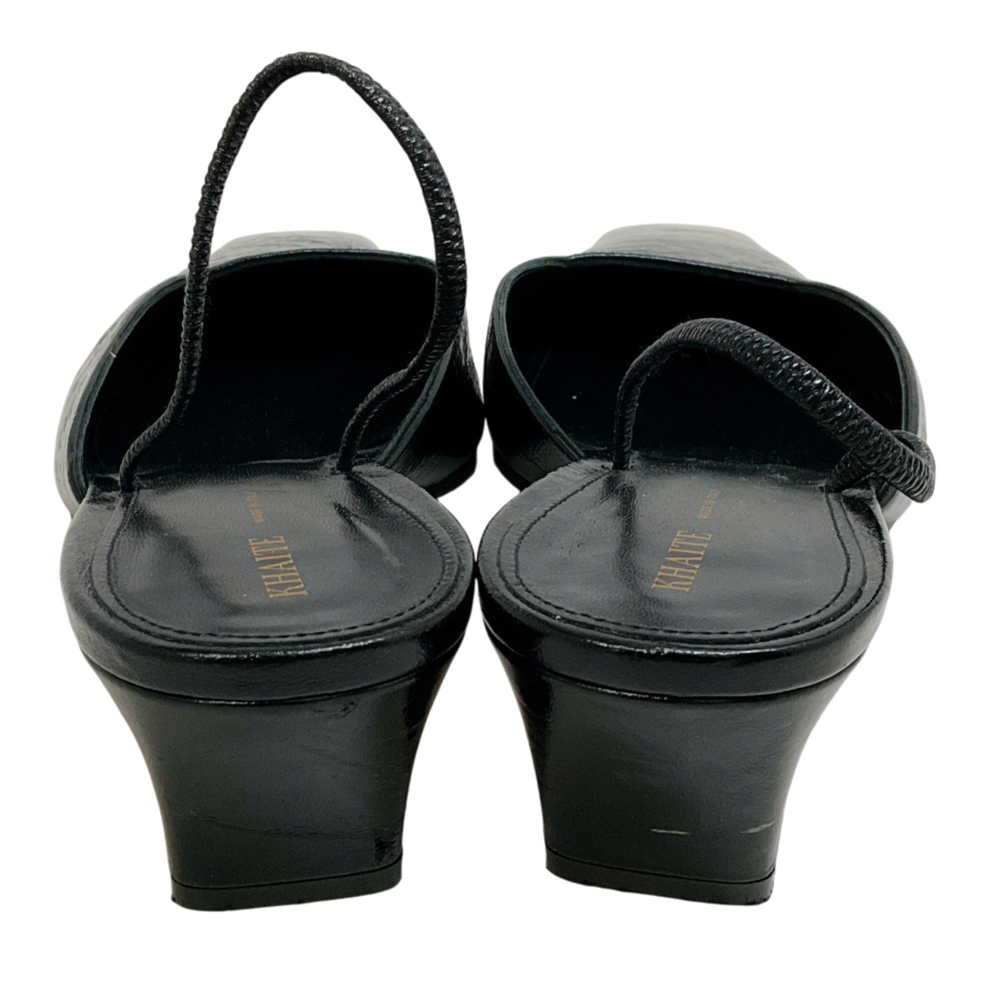 Khaite Black Patent Leather Roosevelt 75 Slingback Pumps