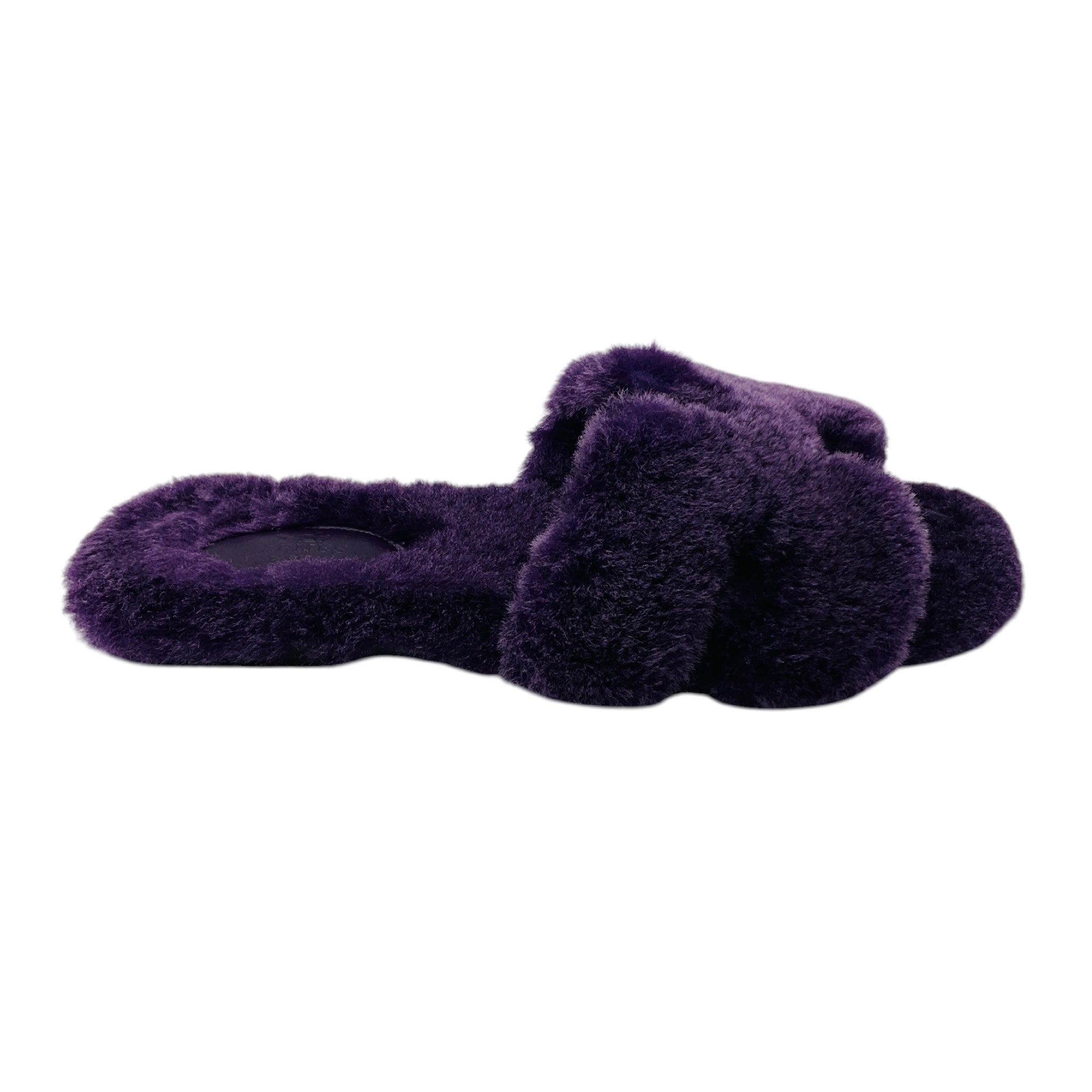 Hermes Purple H Cut Out Shearling Oran Sandals
