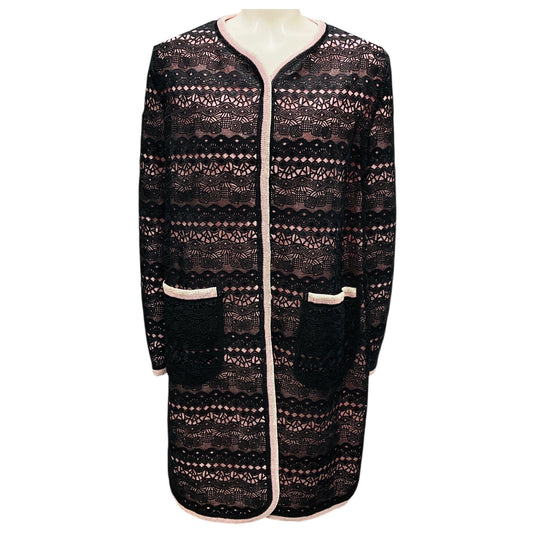 Ermanno Scervino Black / Pink Lace Mid Length Coat