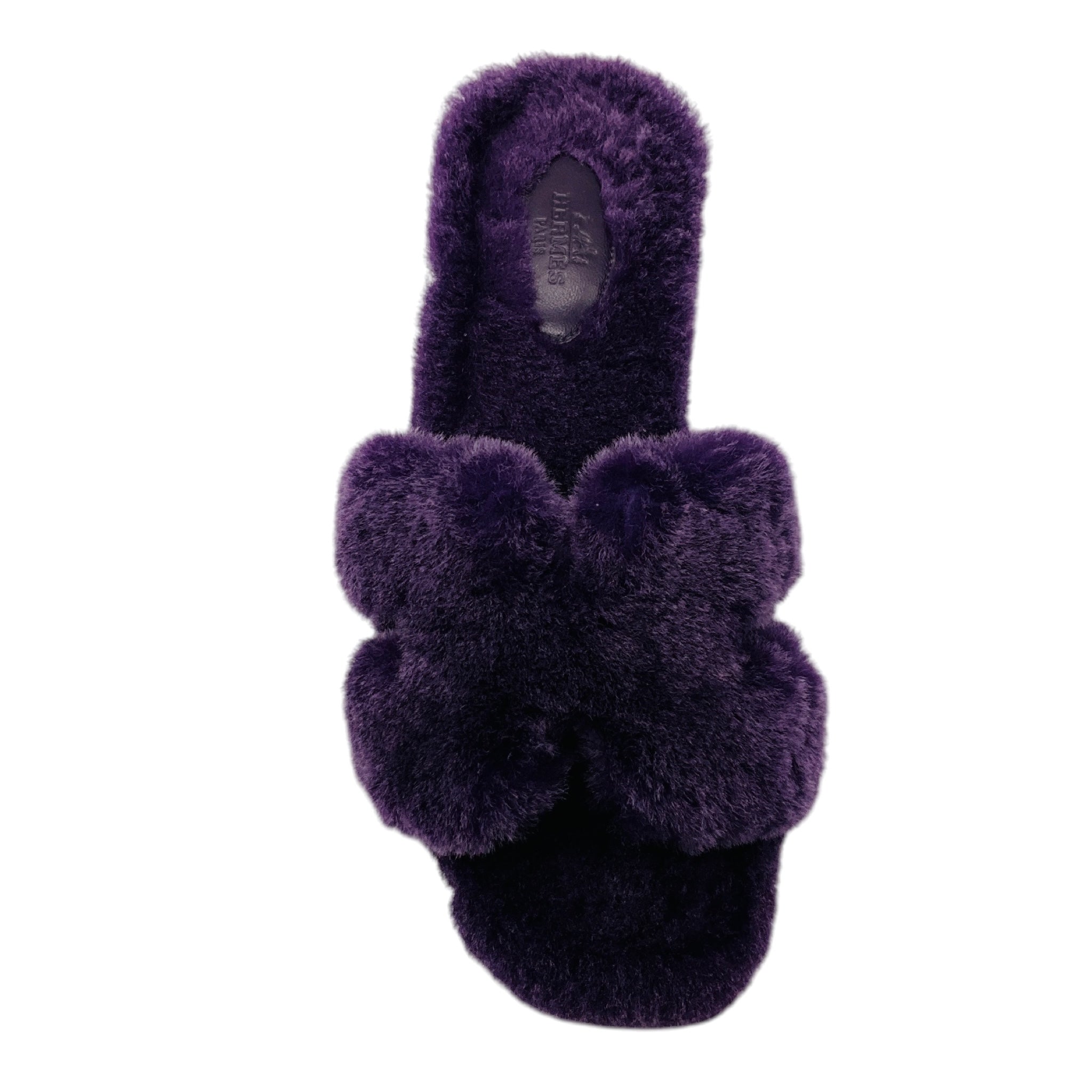 Hermes Purple H Cut Out Shearling Oran Sandals