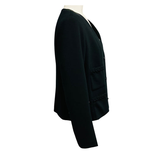 Chanel Uniform Black Braided Trim Button Front Wool Knit Jacket