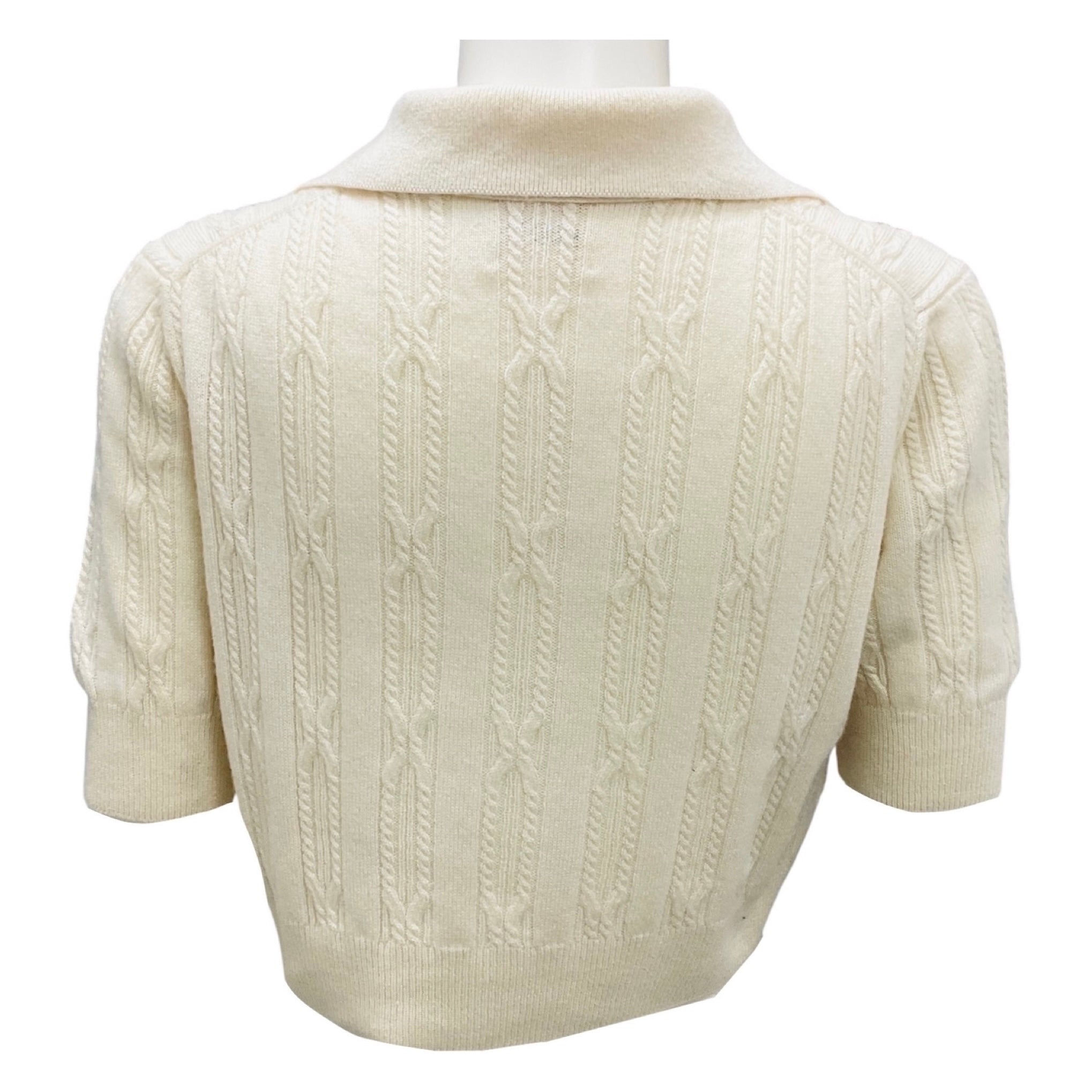 Khaite Ivory Cropped Short Sleeved Cashmere Knit Sweater