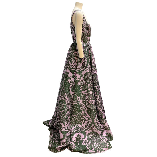 Carolina Herrera Purple / Green Printed Sleeveless Gown / Formal Dress