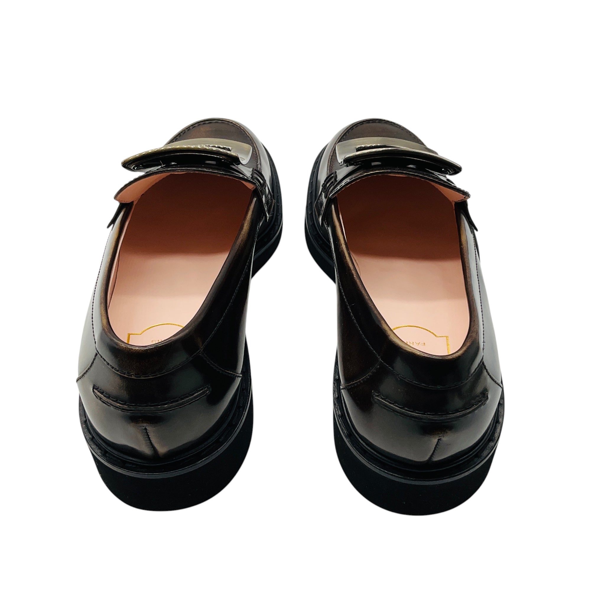 Roger Vivier Brown Shiny Leather Viv Buckle Loafers