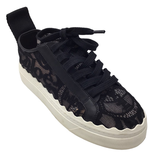 Chloe Black / White Leather Trimmed Lace Sneakers