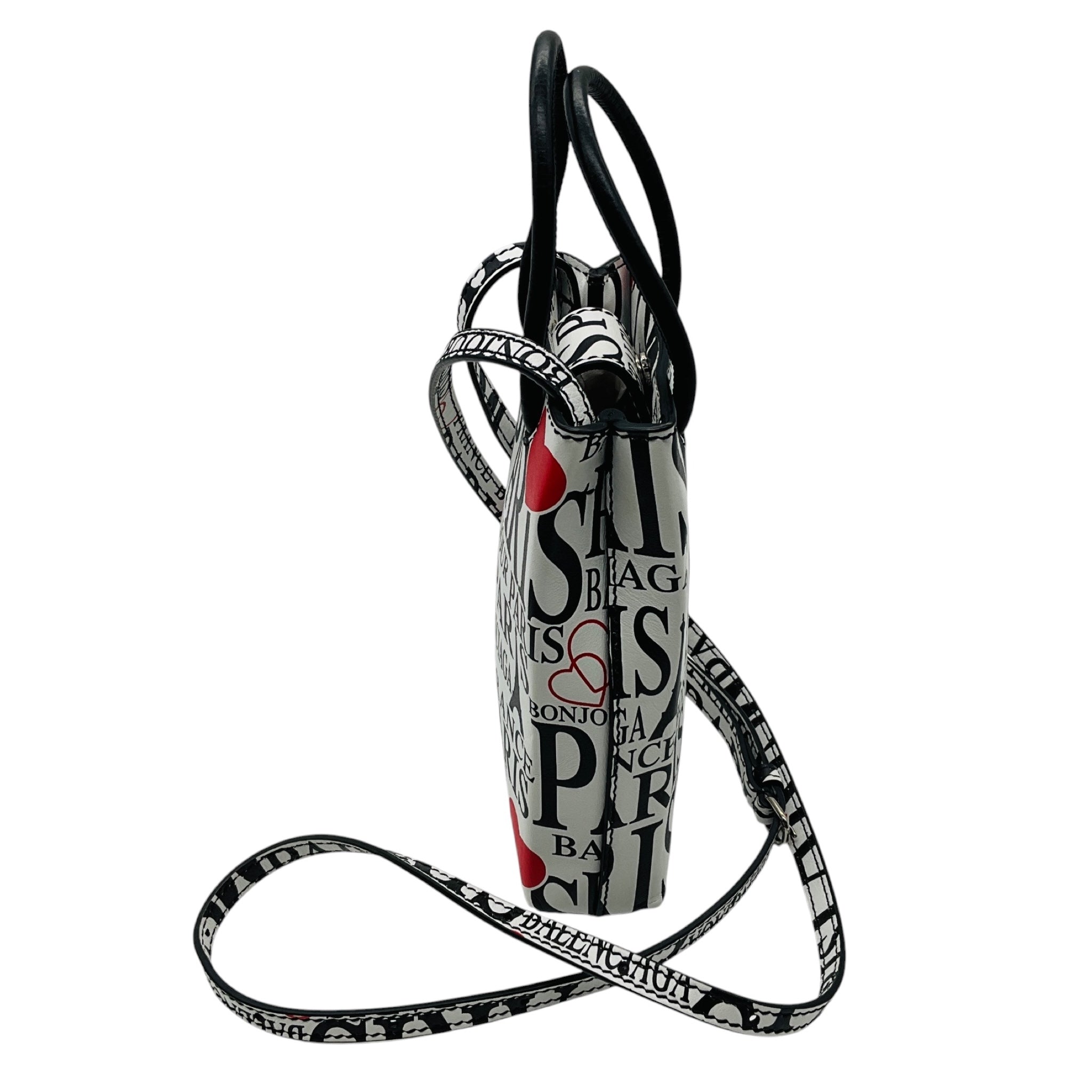 Balenciaga White / Black / Red Mini Calfskin Bonjour Paris Shopping Phone Holder Satchel Mini Bag