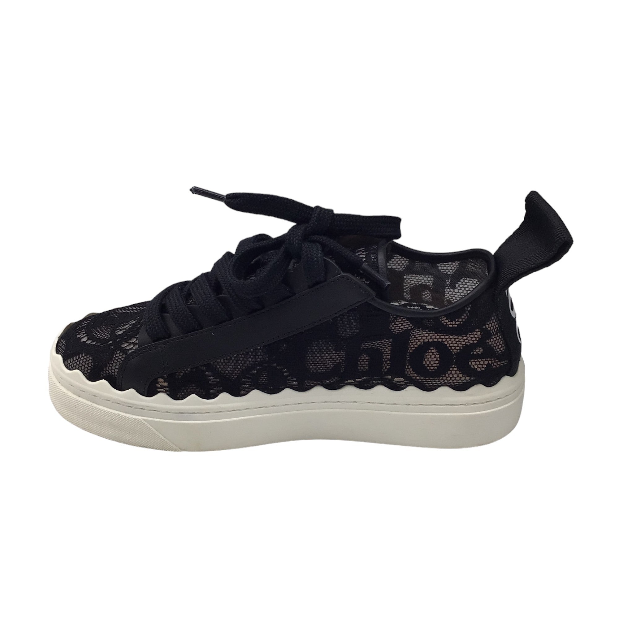 Chloe Black / White Leather Trimmed Lace Sneakers