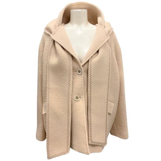 Malej Ivory Button Front Wool Coat with Scarf