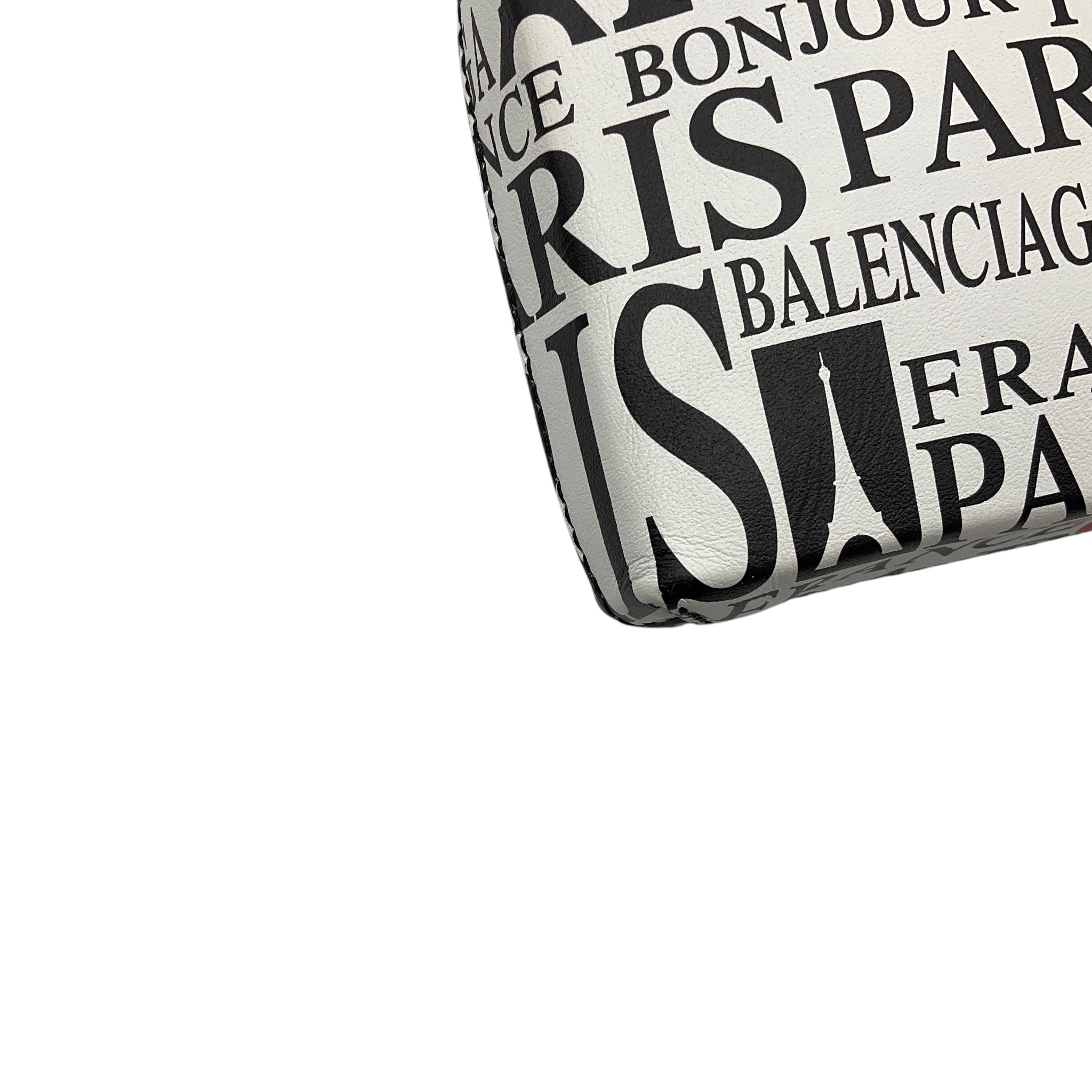 Balenciaga White / Black / Red Mini Calfskin Bonjour Paris Shopping Phone Holder Satchel Mini Bag