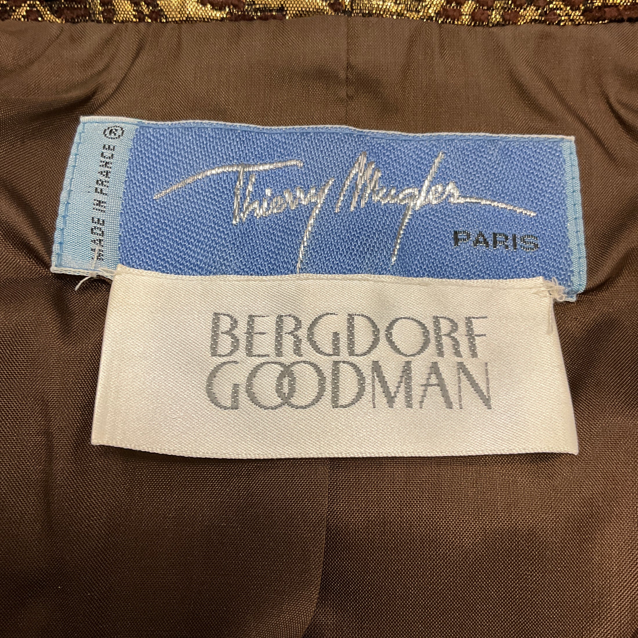 Thierry Mugler Gold / Brown Metallic Jacquard Jacket and Skirt Suit Set