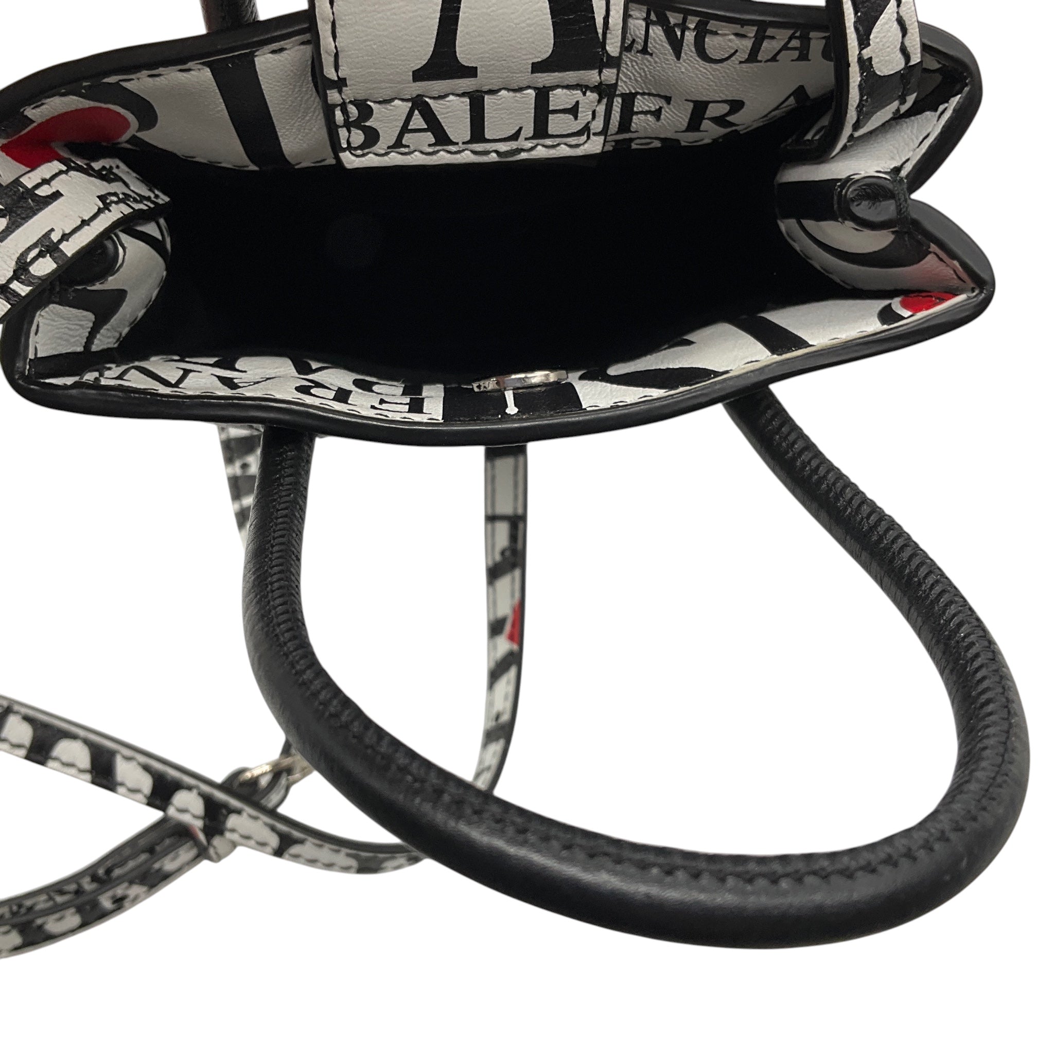 Balenciaga White / Black / Red Mini Calfskin Bonjour Paris Shopping Phone Holder Satchel Mini Bag