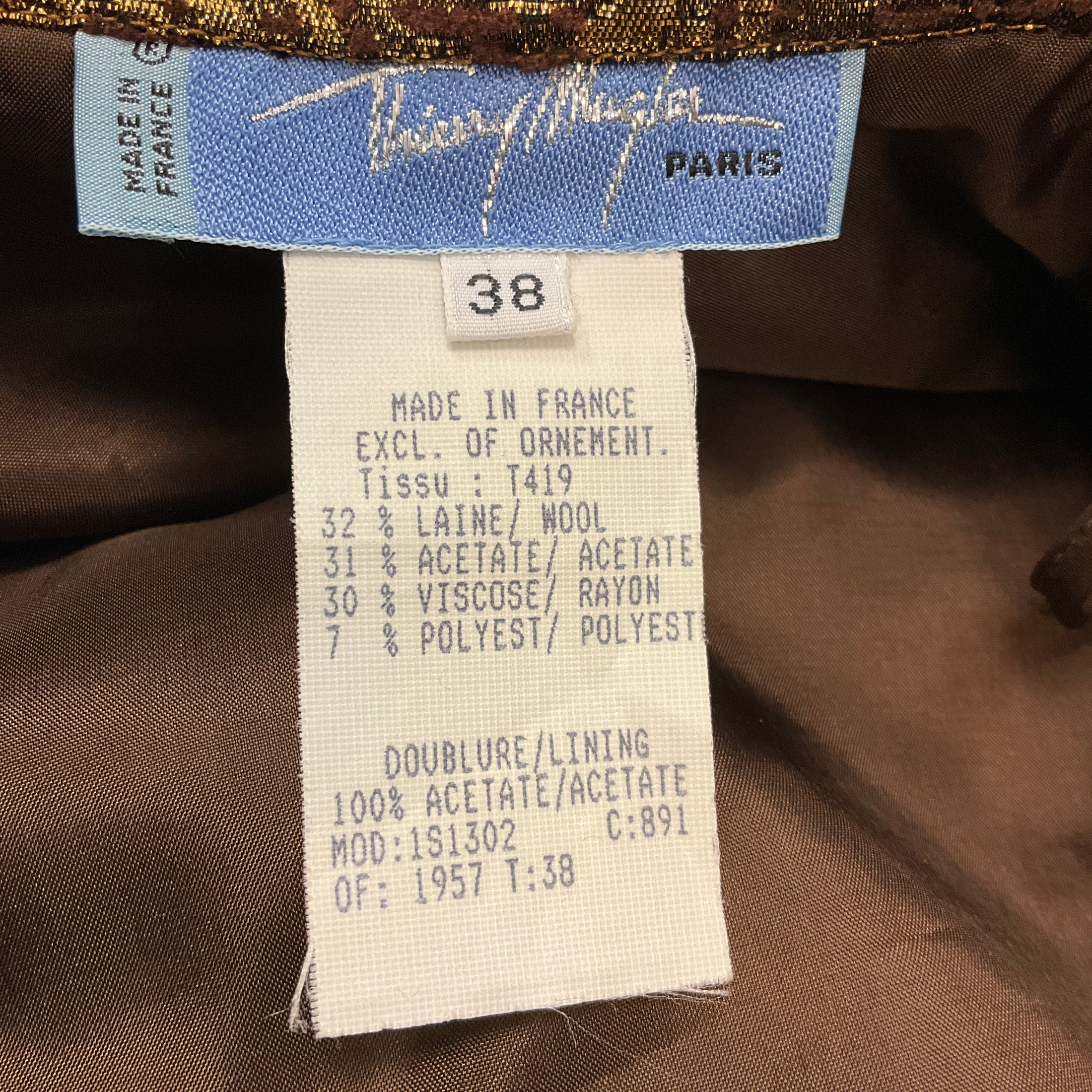 Thierry Mugler Gold / Brown Metallic Jacquard Jacket and Skirt Suit Set