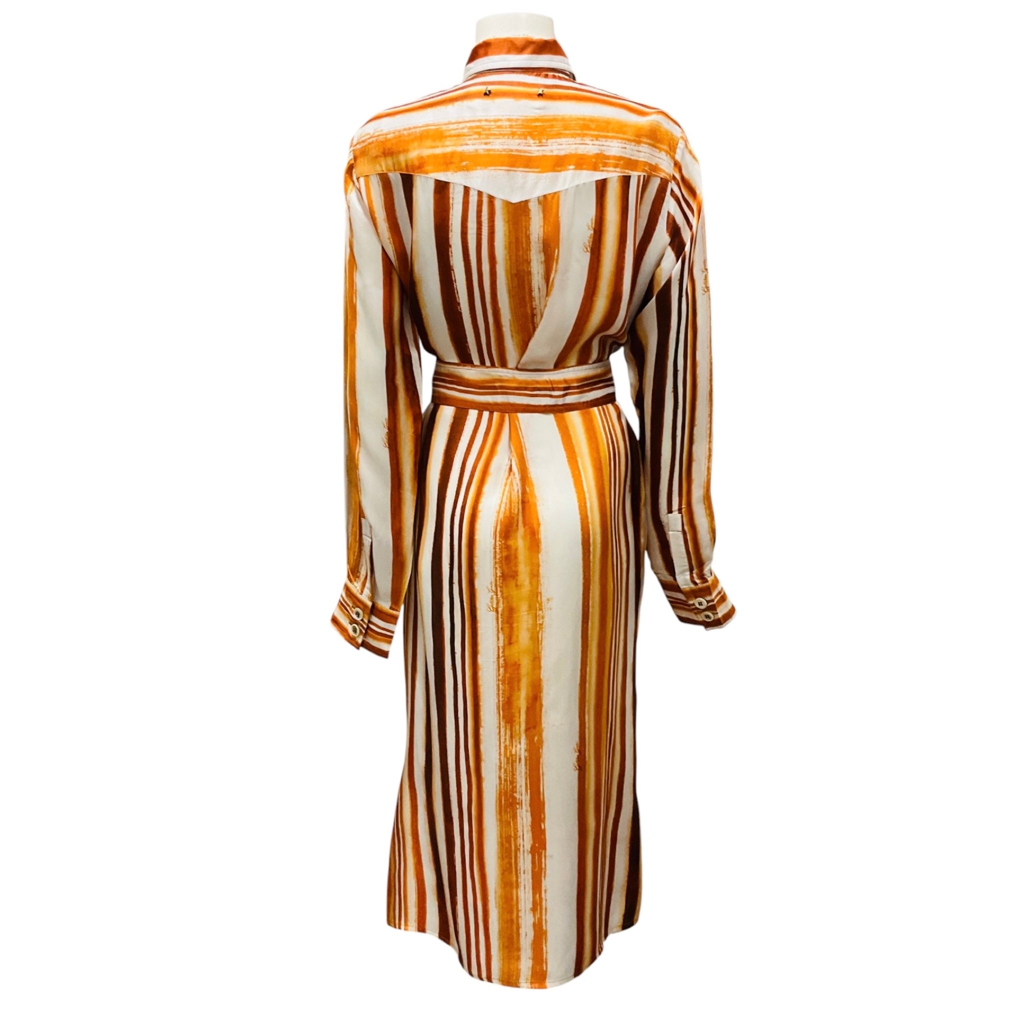 Golden Goose Deluxe Brand Orange Multi Striped Silk Dress with Belt