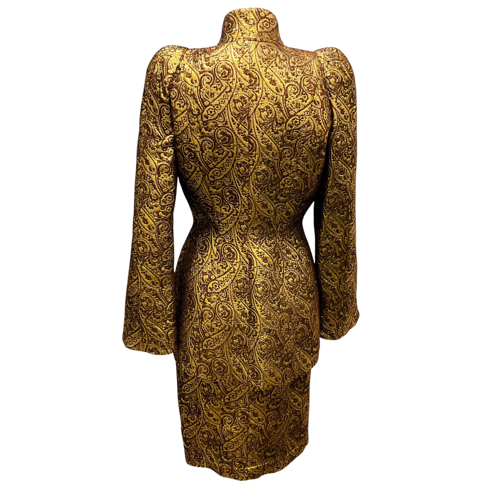 Thierry Mugler Gold / Brown Metallic Jacquard Jacket and Skirt Suit Set