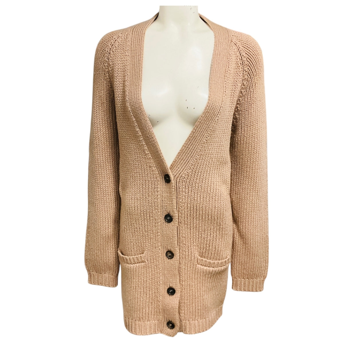 Brunello Cucinelli Tan Button Front Cashmere Knit Cardigan Sweater