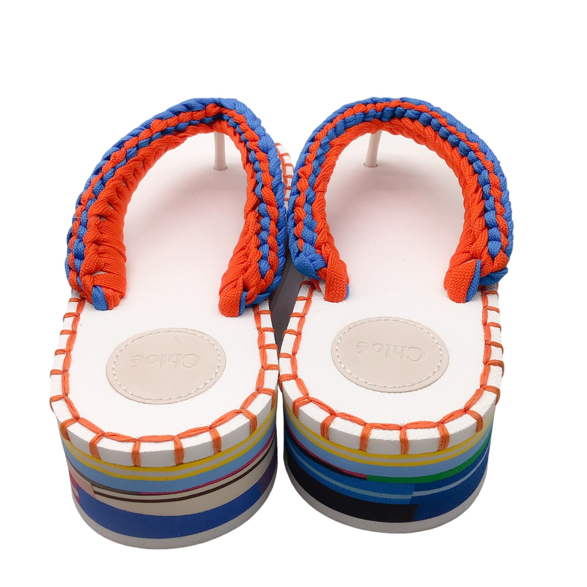 Chloe White Multi Braided Platform Flip Flop Sandals