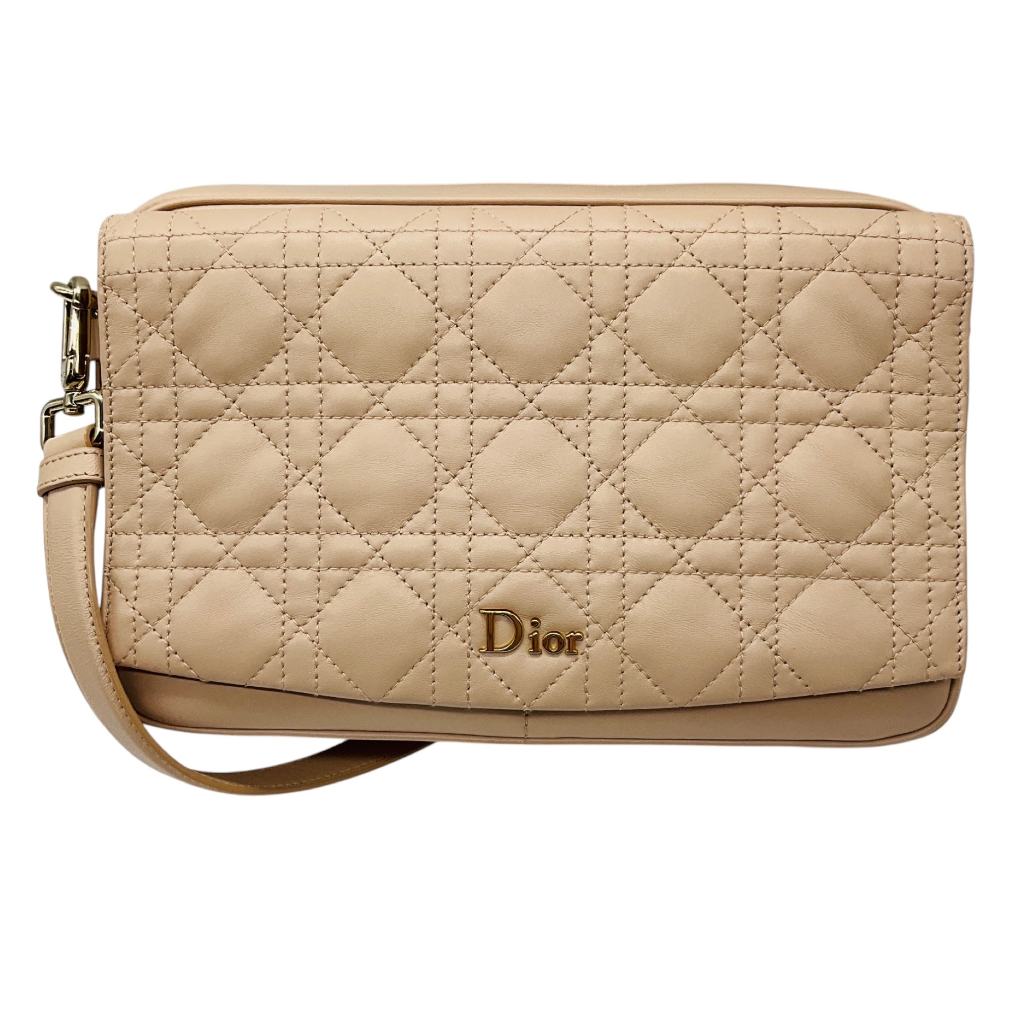 Christian Dior Beige Cannage Leather Flap Camera Bag