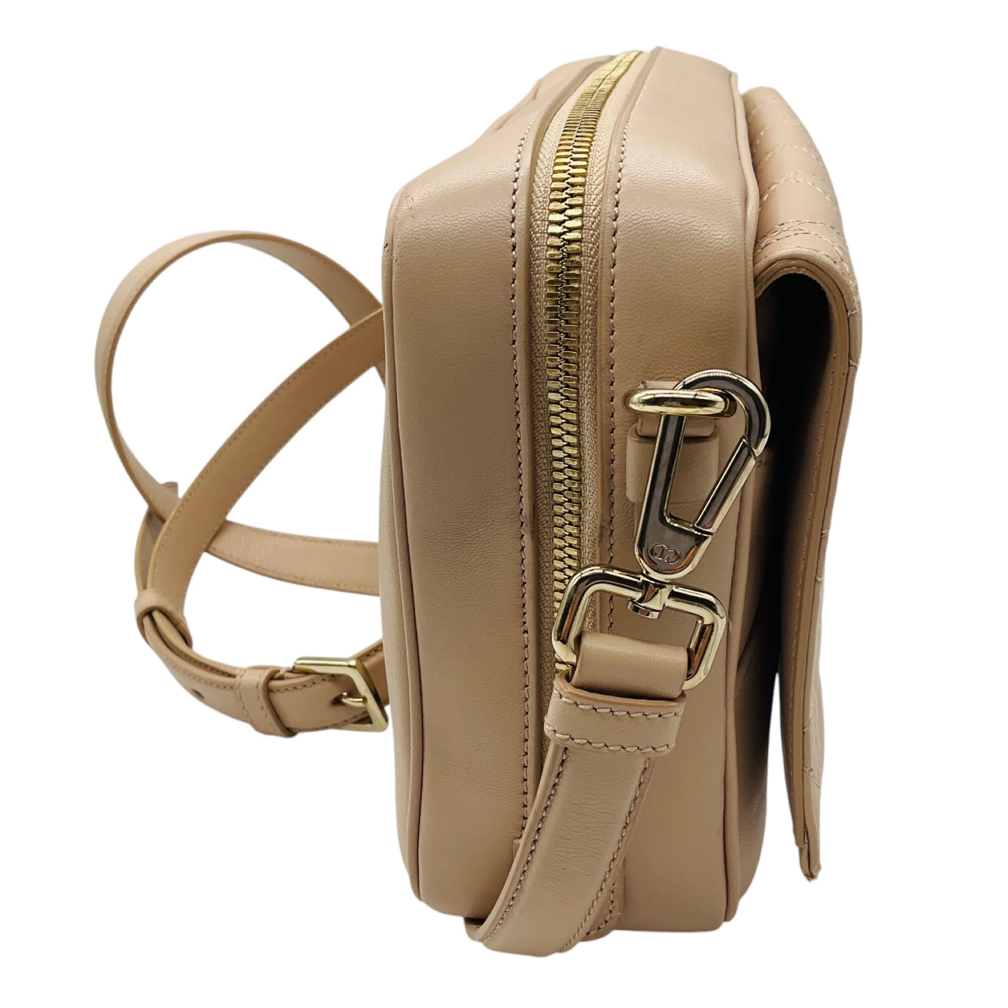 Christian Dior Beige Cannage Leather Flap Camera Bag
