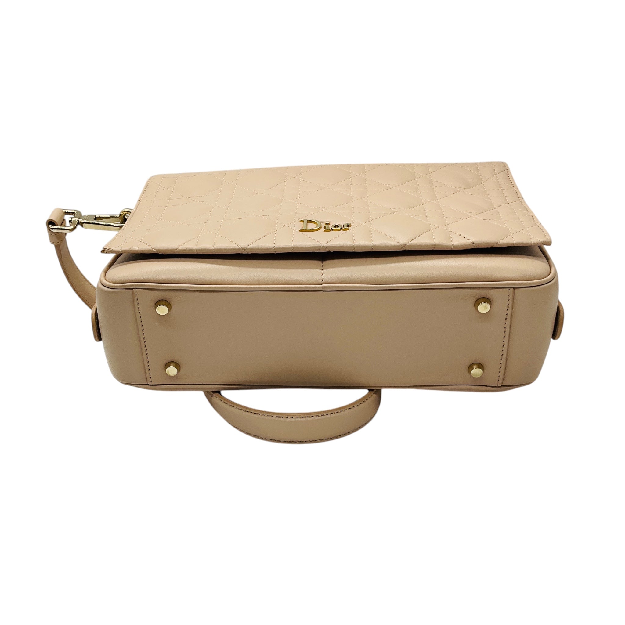 Christian Dior Beige Cannage Leather Flap Camera Bag