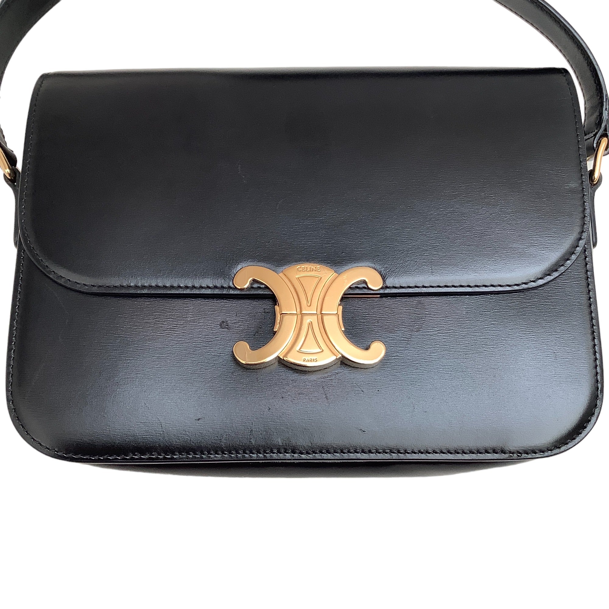 Celine Black Leather Classique Triomphe Bag