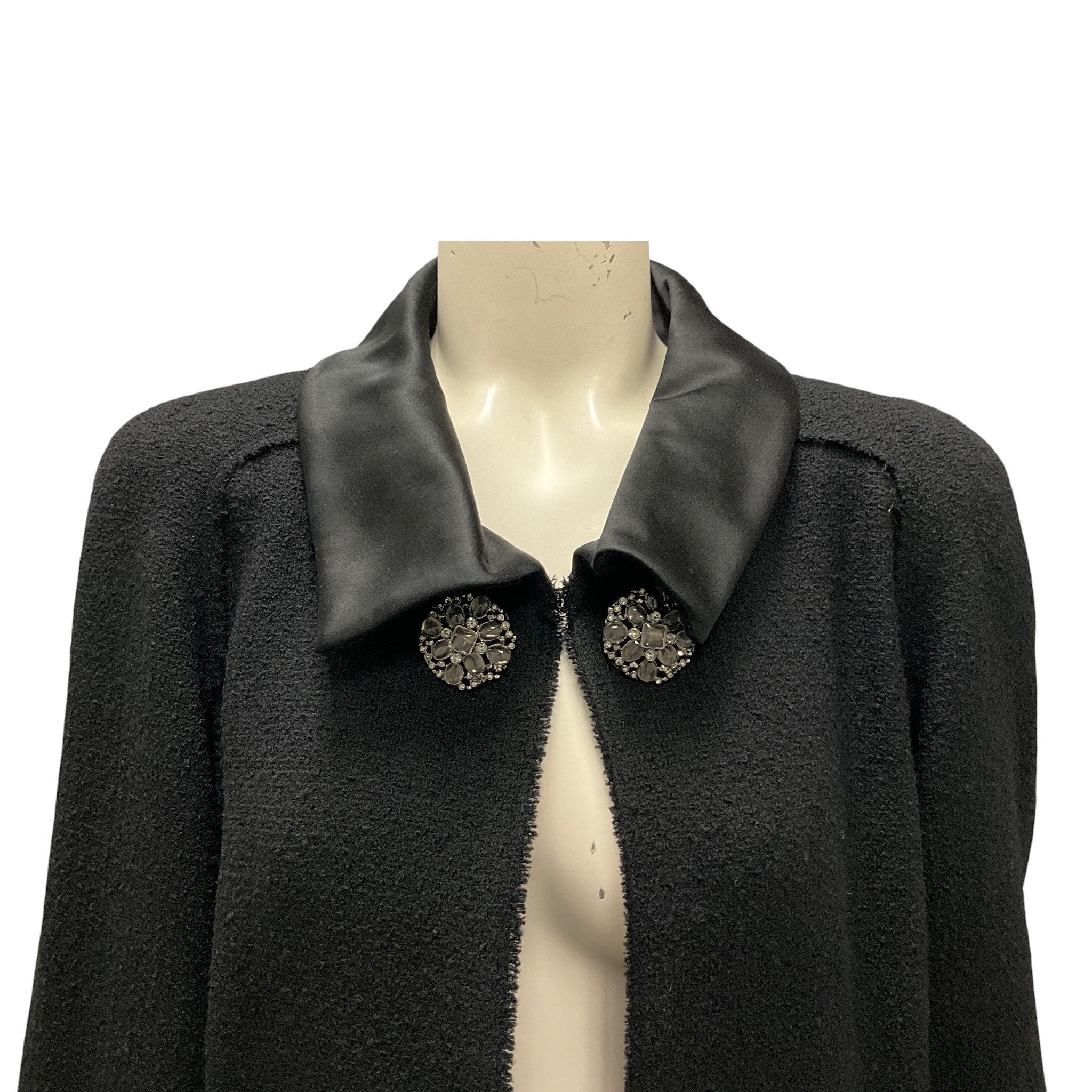 Chanel Black 2015 Silk Trim Wool Tweed Long Jacket