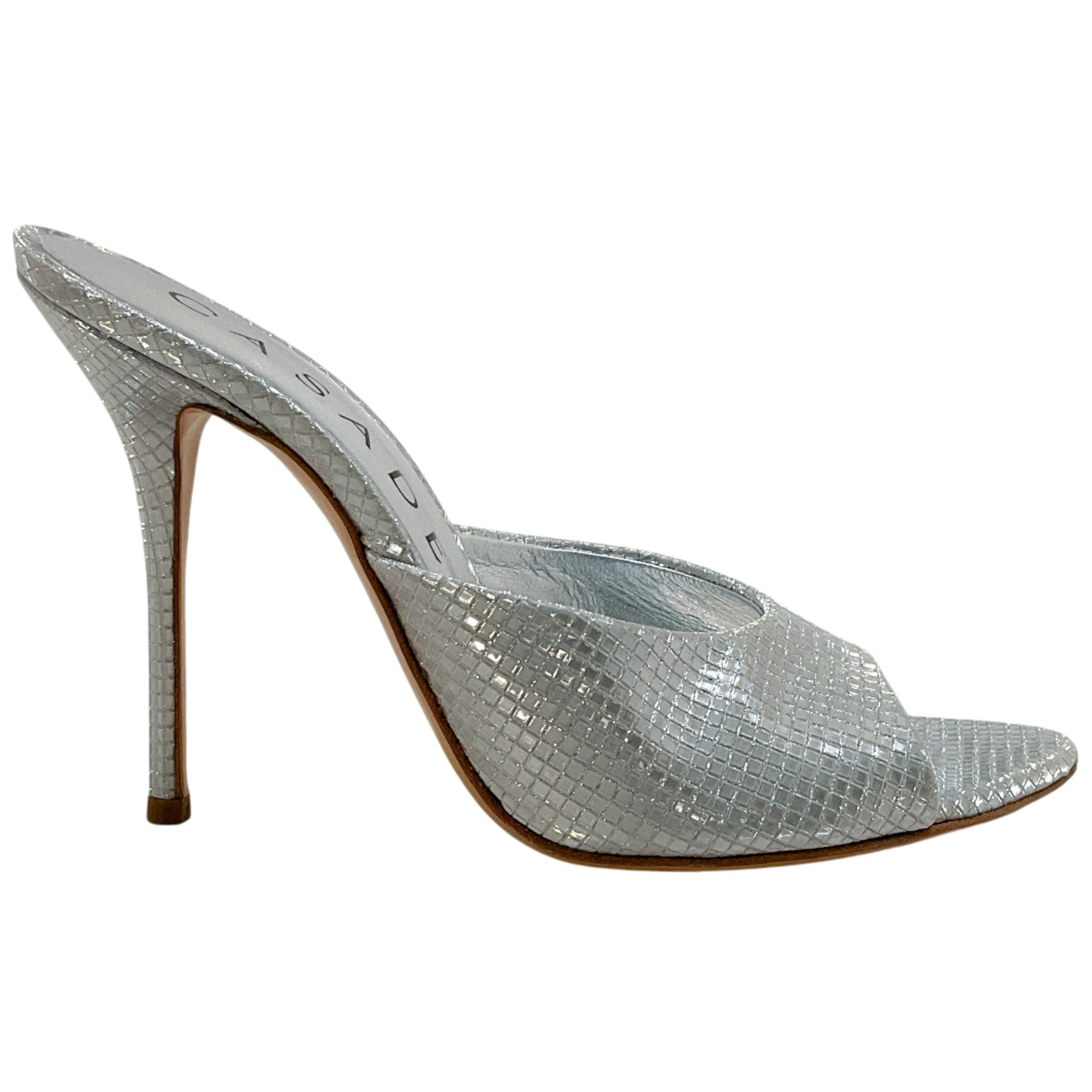 Casadei Silver Embossed Scarlet Diadema Sandals