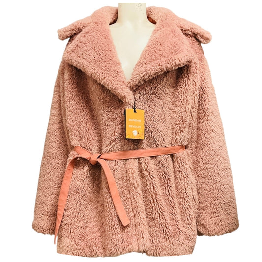 Dundas x Revolve Blush Pink Stevie Faux Fur Teddy Coat