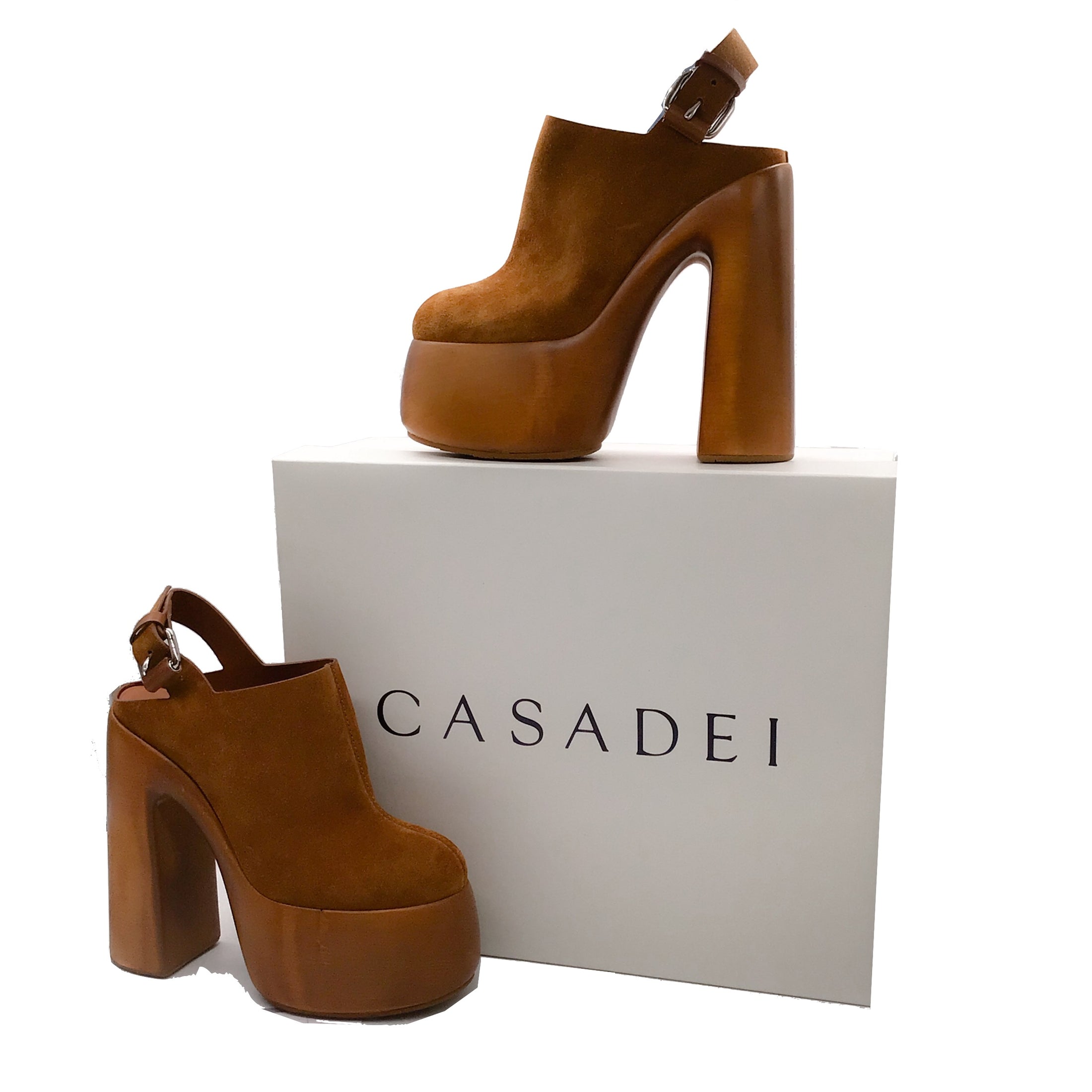 Casadei Brown Kentucky Chunky Wooden Platform Ultra High Heeled Suede Leather Shoes