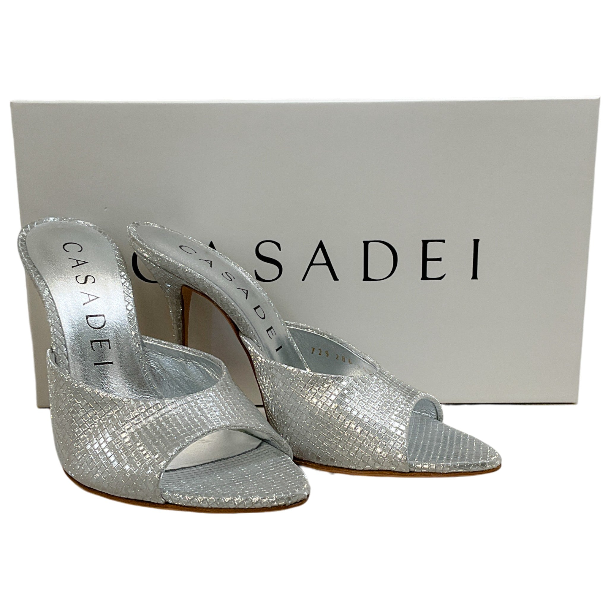 Casadei Silver Embossed Scarlet Diadema Sandals