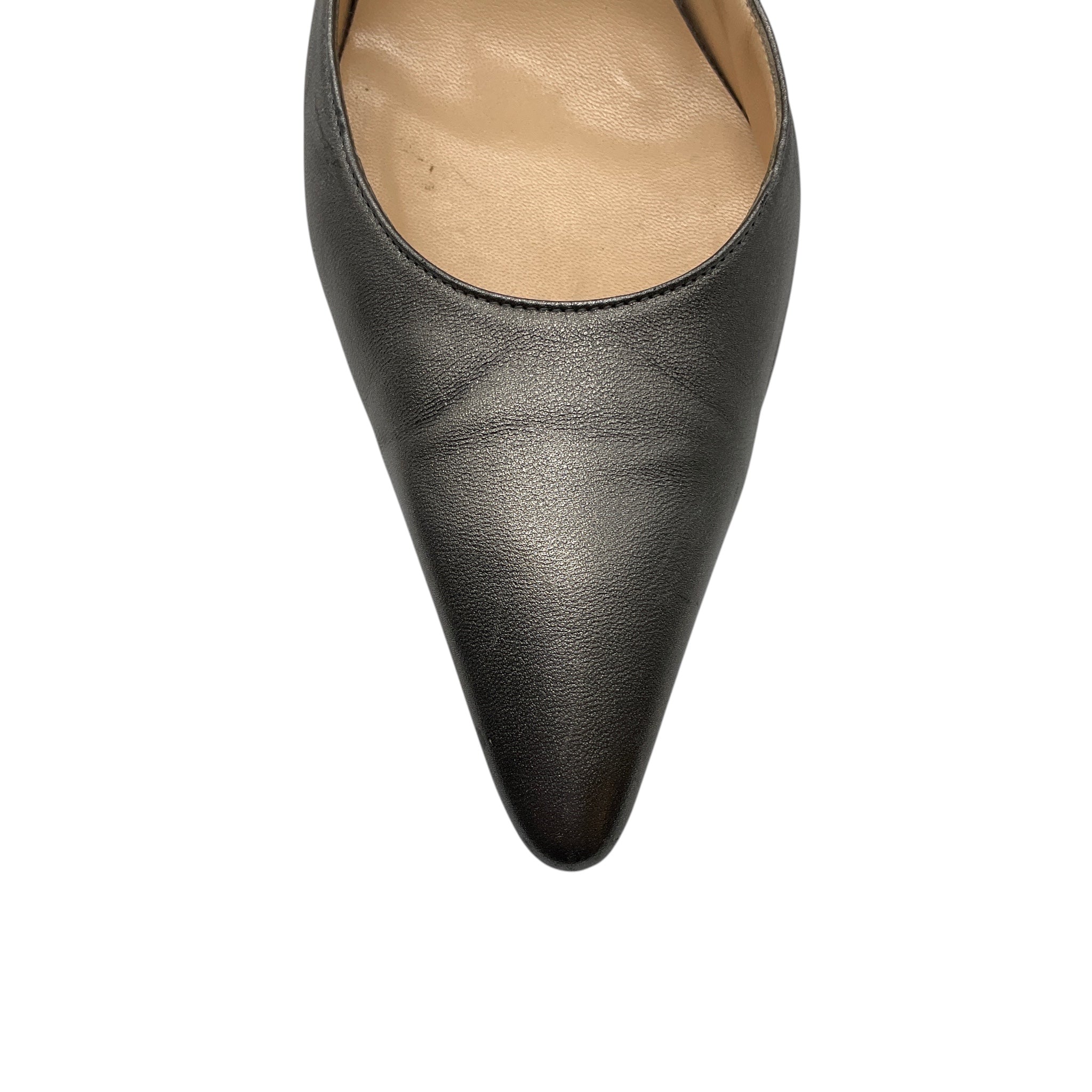 Manolo Blahnik Pewter Metallic Leather Pointed Toe Classic Slingback Pumps