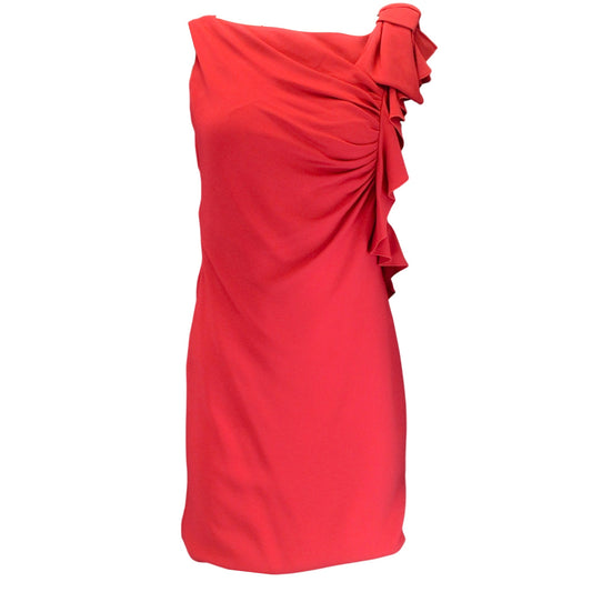 Valentino Red Ruffled Sleeveless Crepe Dress