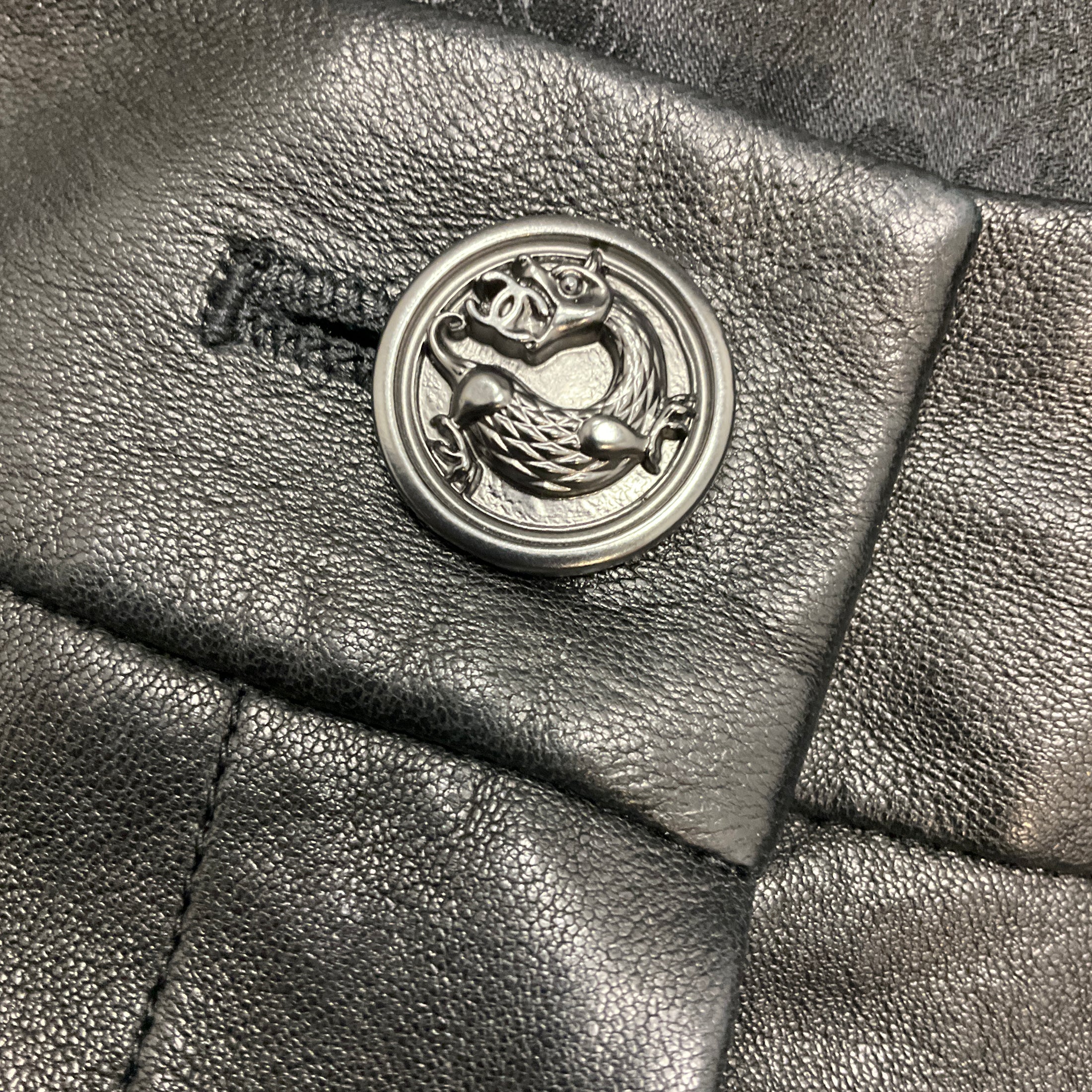 Chanel Black Fall Winter 2010 Camellia Stretch Lambskin Leather Pants