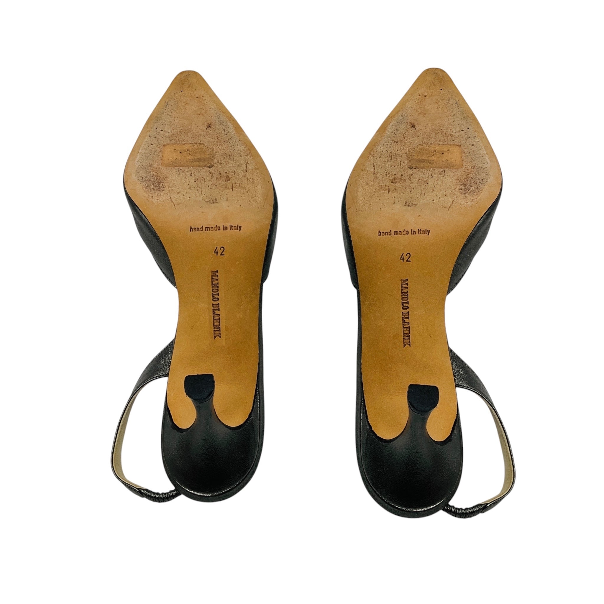 Manolo Blahnik Pewter Metallic Leather Pointed Toe Classic Slingback Pumps