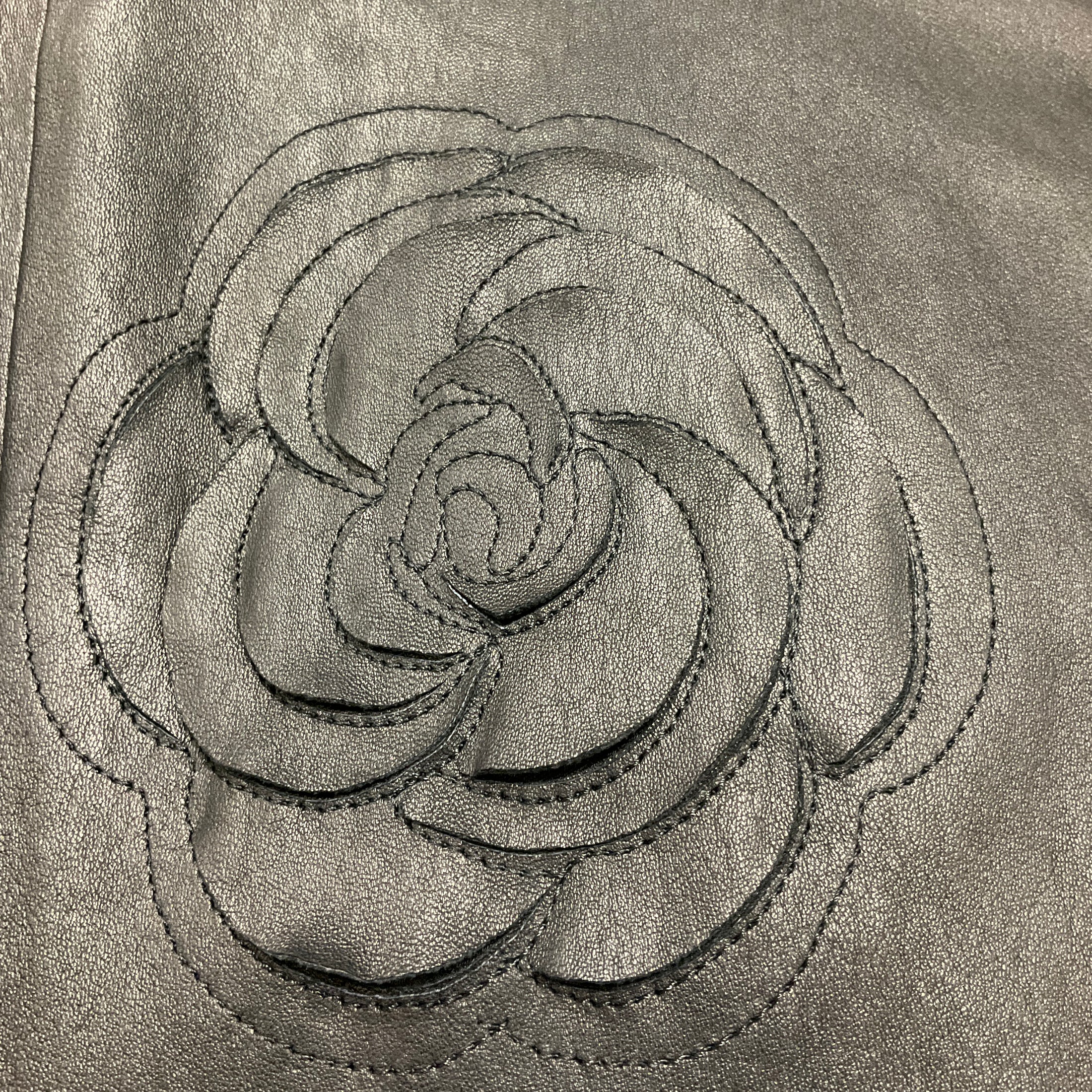 Chanel Black Fall Winter 2010 Camellia Stretch Lambskin Leather Pants