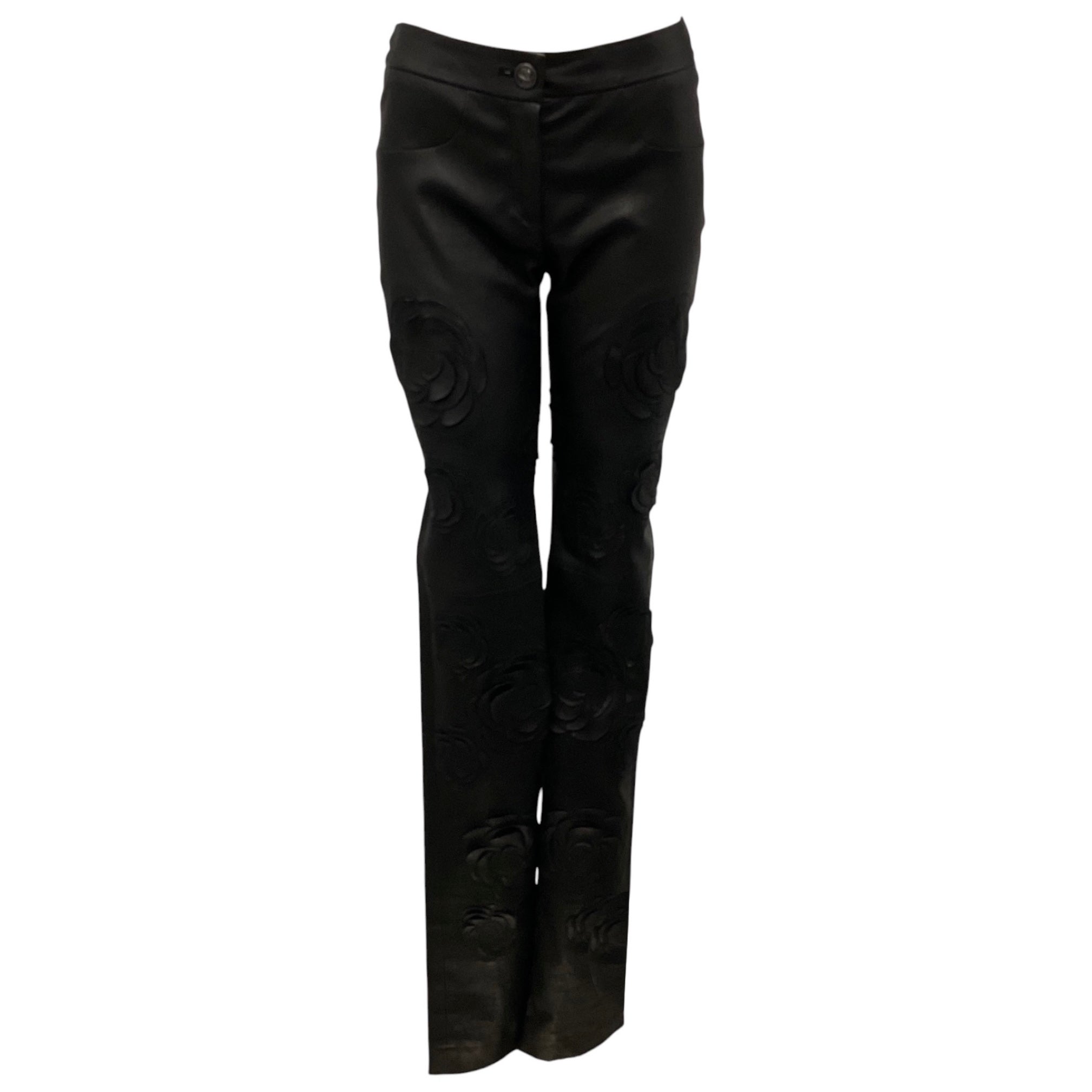 Chanel Black Fall Winter 2010 Camellia Stretch Lambskin Leather Pants