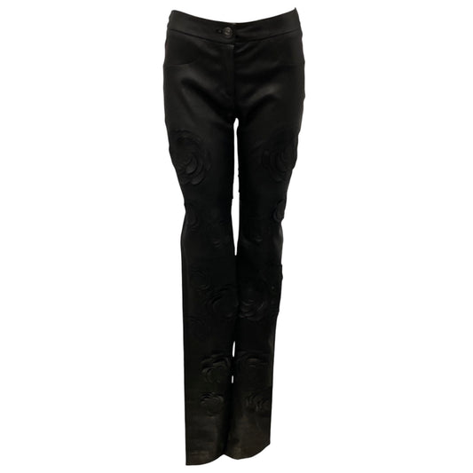 Chanel Black Fall Winter 2010 Camellia Stretch Lambskin Leather Pants