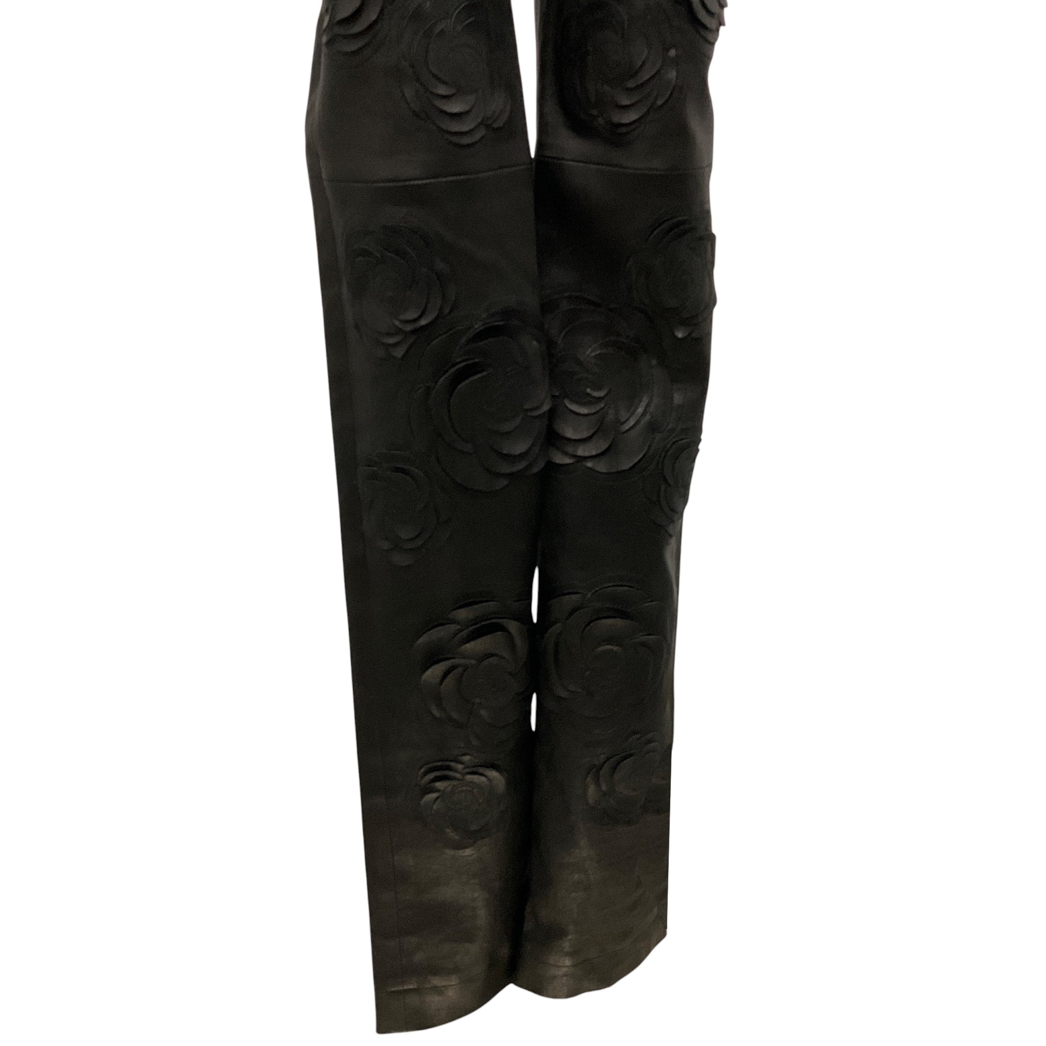 Chanel Black Fall Winter 2010 Camellia Stretch Lambskin Leather Pants