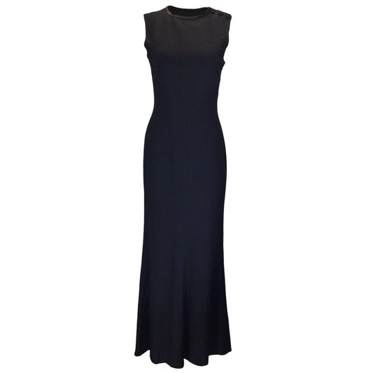 Yves Saint Laurent Rive Gauche Vintage Black Bow Back Mesh Detail Sleeveless Crepe Gown / Formal Dress