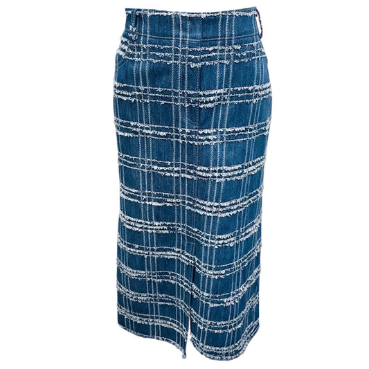 Akris Punto Medium Blue Wash Frayed Denim Midi Skirt